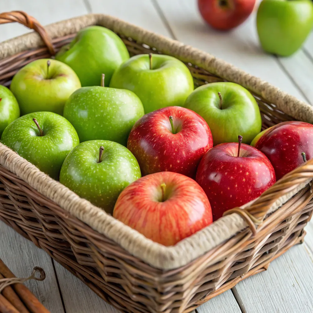 Fresh organic apples in a basket
